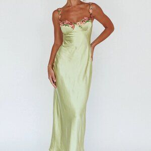 Selfie Leslie Rose Garden Floral Applique Midi Dress Lime